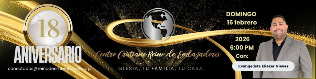 Email header para anuncios de 18 aniversario con evangelista eliezer nieves domingo 15 de febrero 2026